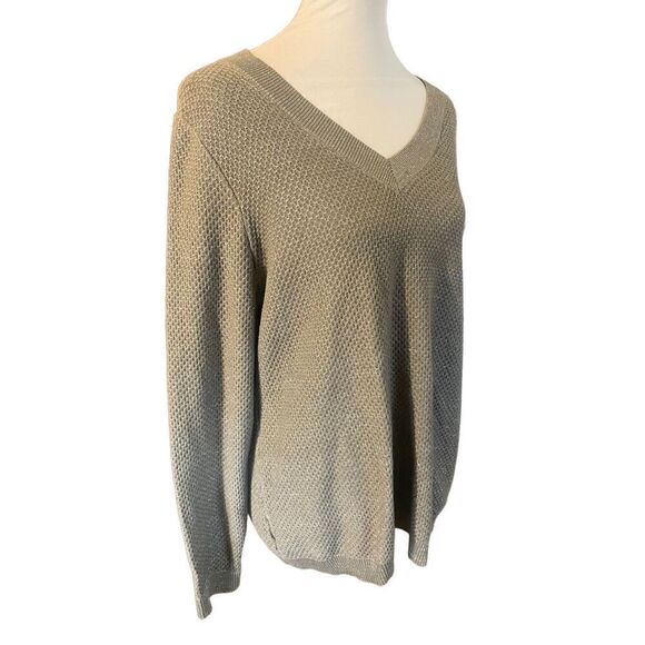 Croft & Barrow Gold Shimmering  V-Neck Long Sleeve Sweater Size Large-EUC - Picture 4 of 10